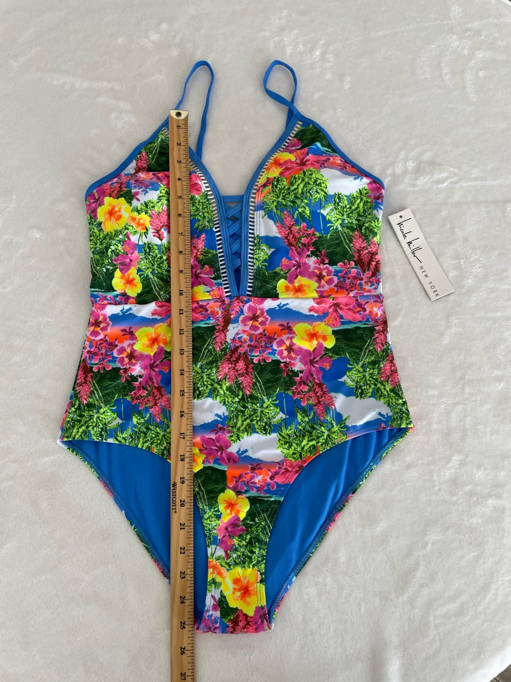 Nicole Miller New York Sz 12 Plunging Neckline One-Piece Swimsuit Hawaiian NWT - Picture 16 of 17